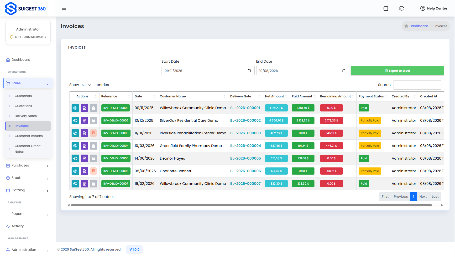 Capture Gestion des ventes dans SUIGEST360